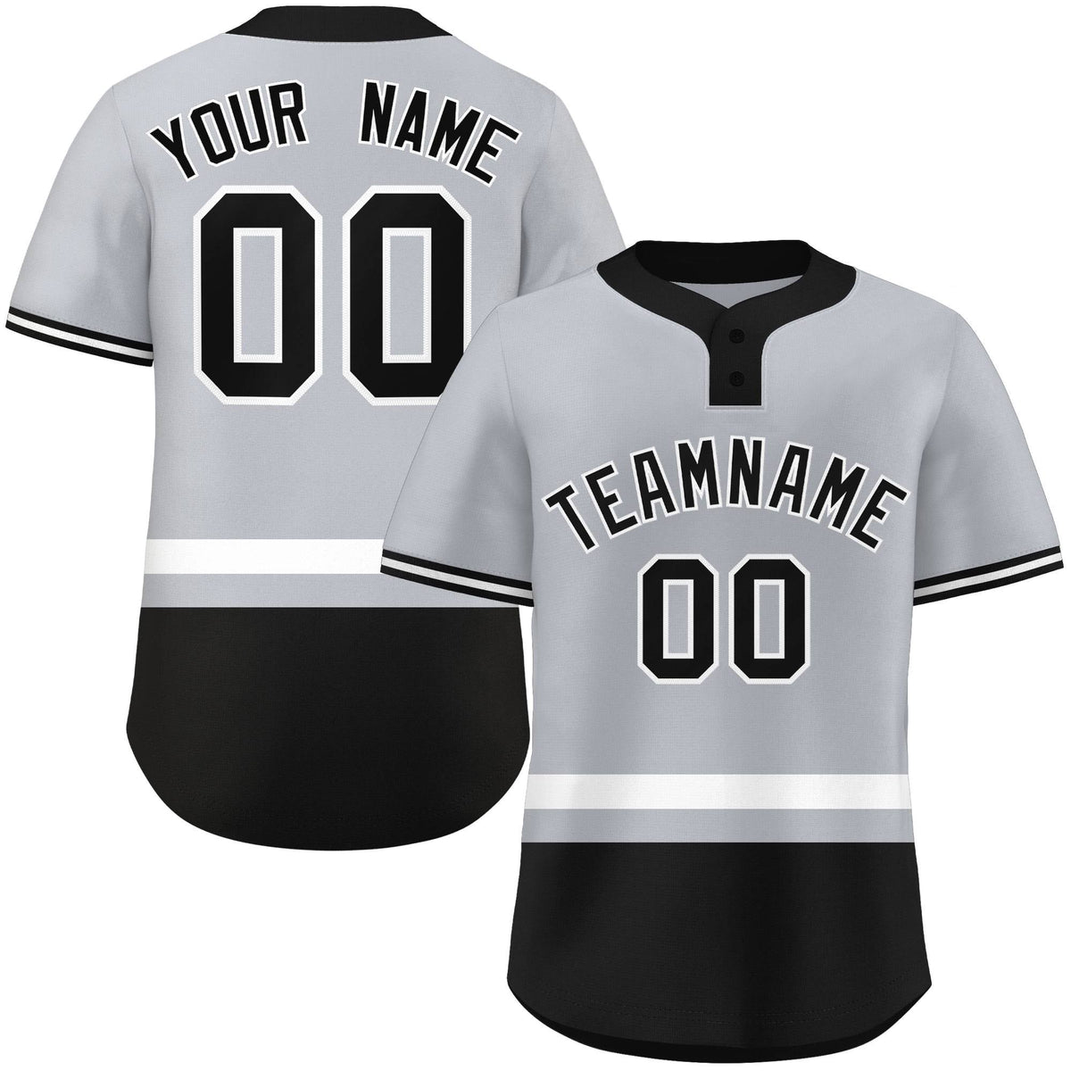 Custom Gray White-Black Color Block Personalized Authentic Two-Button Softball Jersey