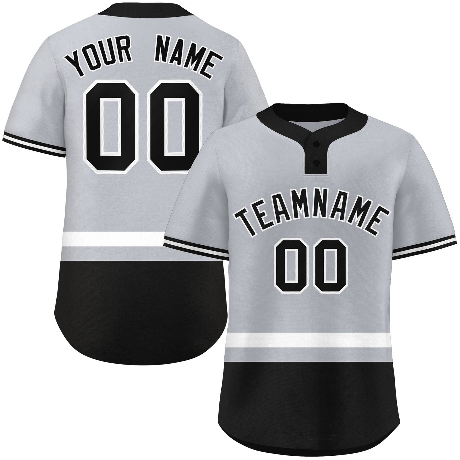 Custom Gray White-Black Color Block Personalized Authentic Two-Button Softball Jersey