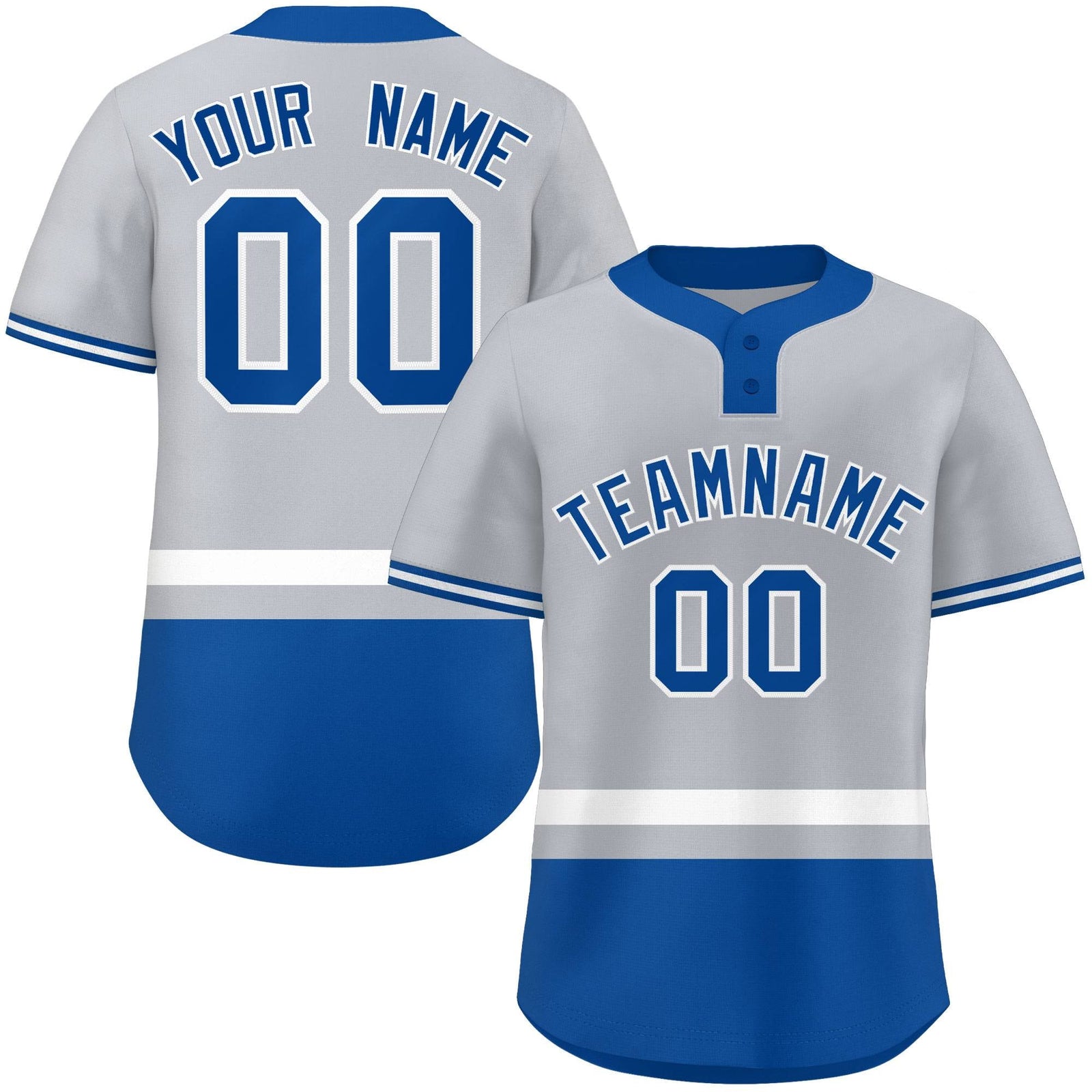 Custom Gray White-Royal Color Block Personalized Authentic Two-Button Softball Jersey