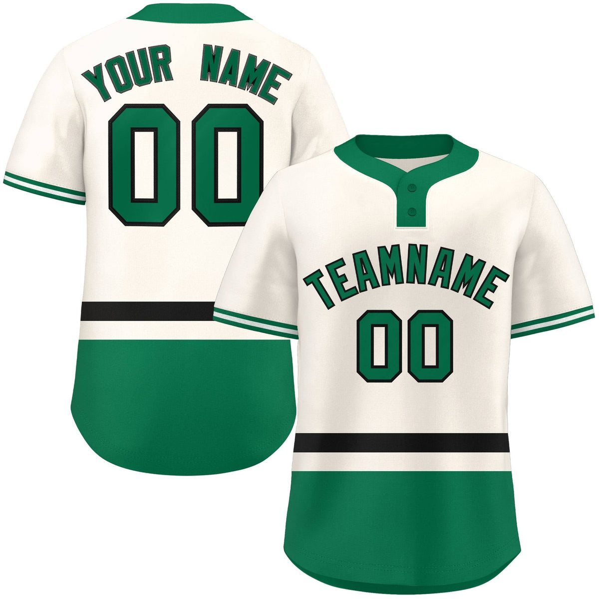 Custom Cream Black-Kelly Green Color Block Personalized Authentic Two-Button Softball Jersey