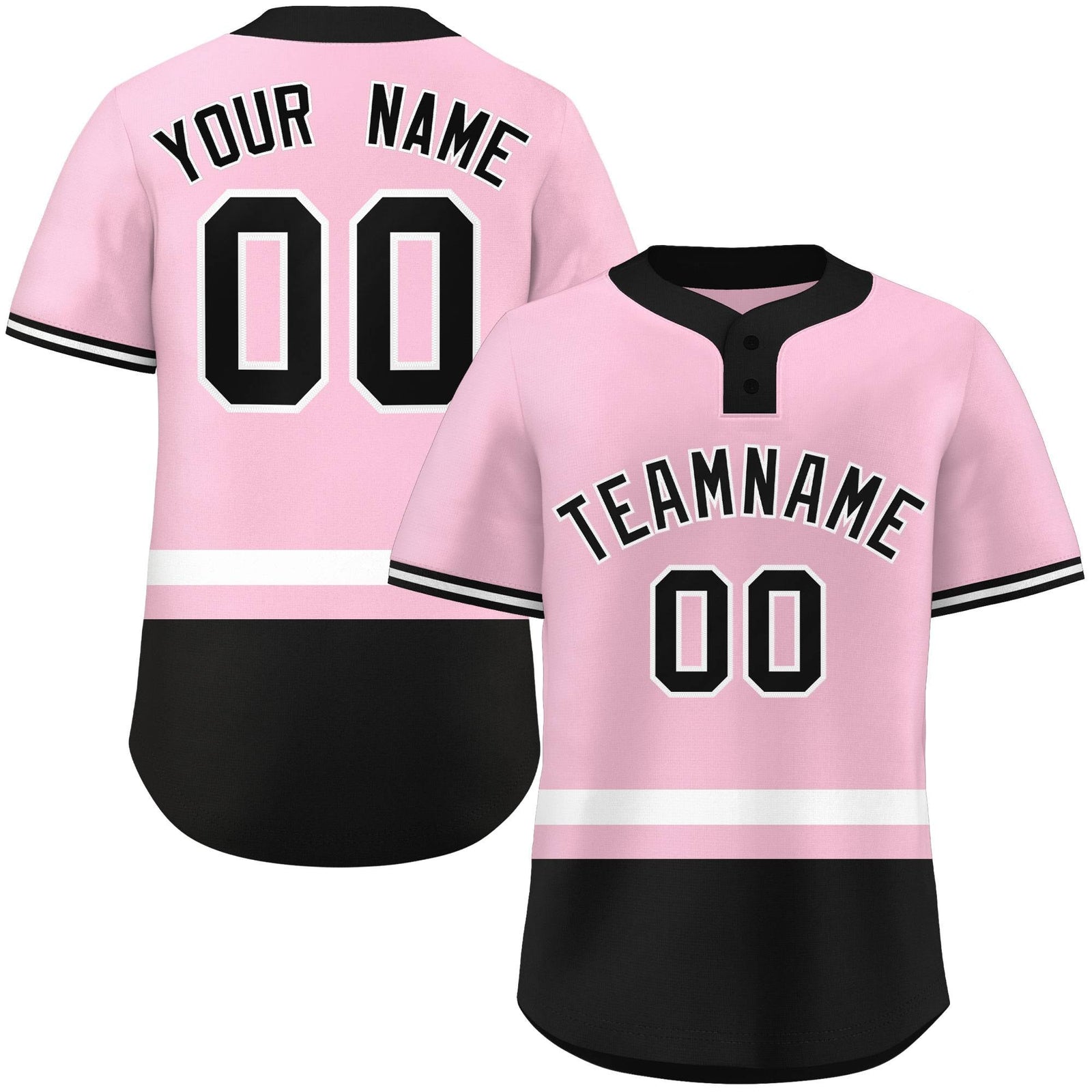 Custom Light Pink White-Black Color Block Personalized Authentic Two-Button Softball Jersey