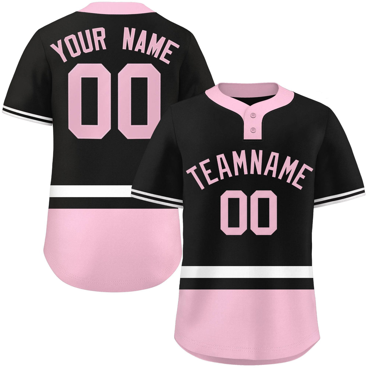 Custom Black White-Lt Pink Color Block Personalized Authentic Two-Button Softball Jersey