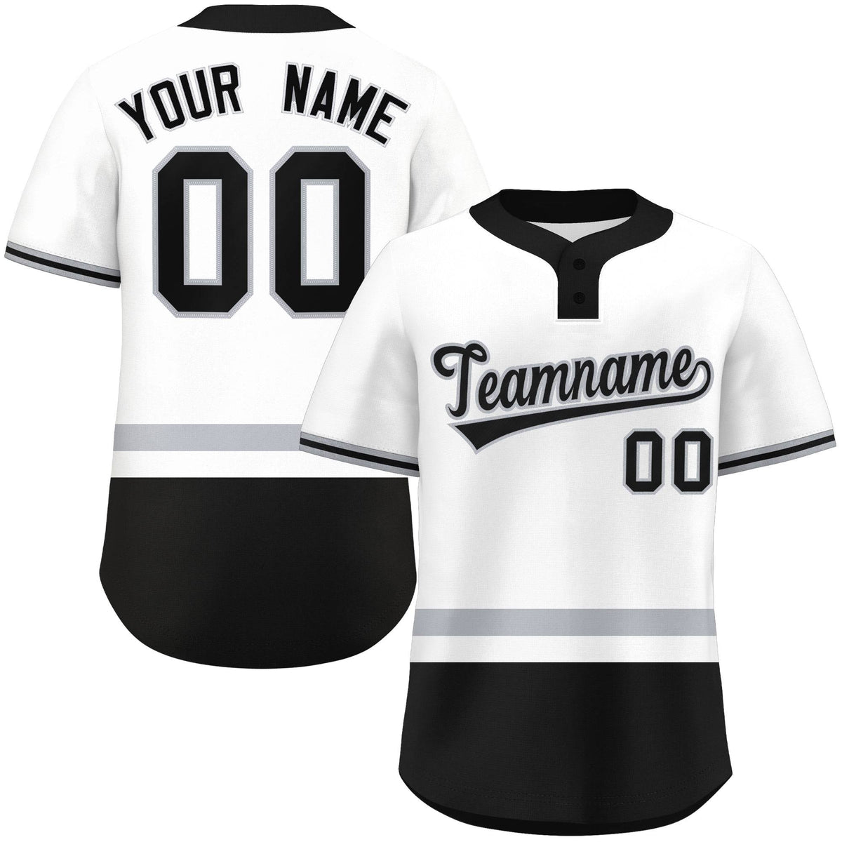 Custom White Gray-Black Color Block Personalized Authentic Two-Button Softball Jersey