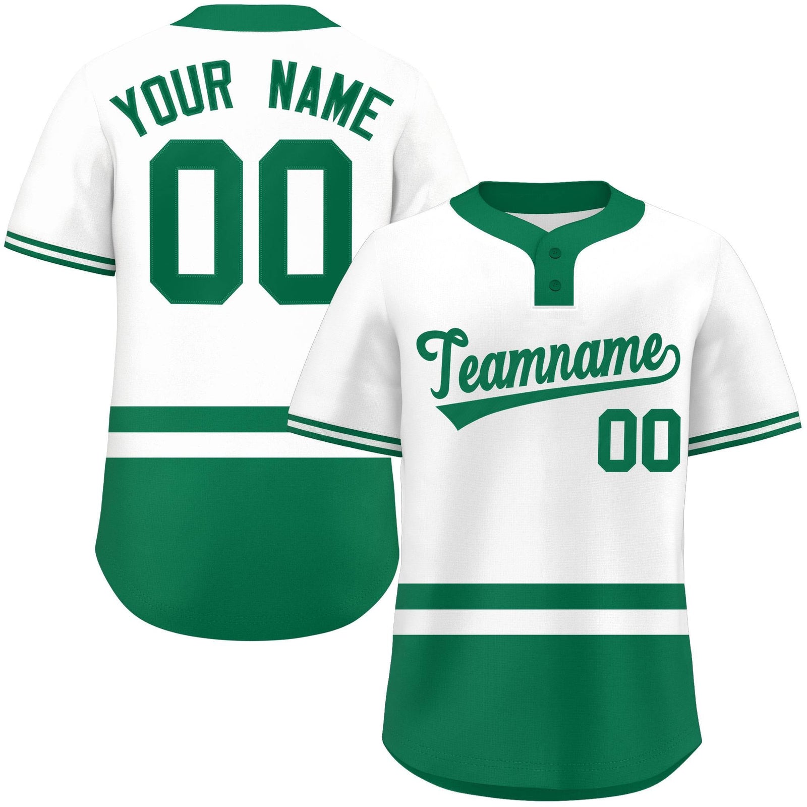 Custom White Kelly Green Color Block Personalized Authentic Two-Button Softball Jersey