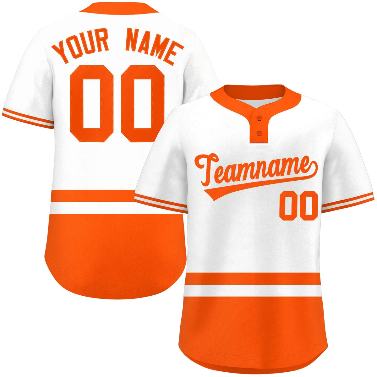 Custom White Orange Color Block Personalized Authentic Two-Button Softball Jersey