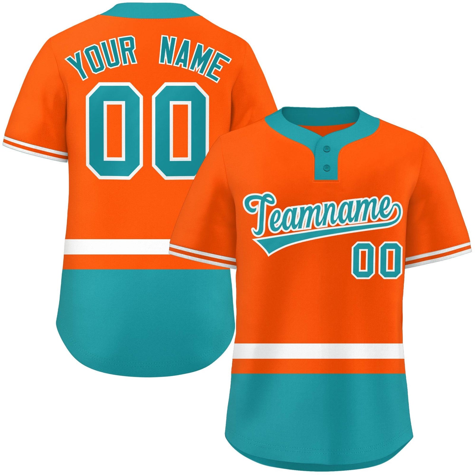 Custom Orange White-Aqua Color Block Personalized Authentic Two-Button Softball Jersey