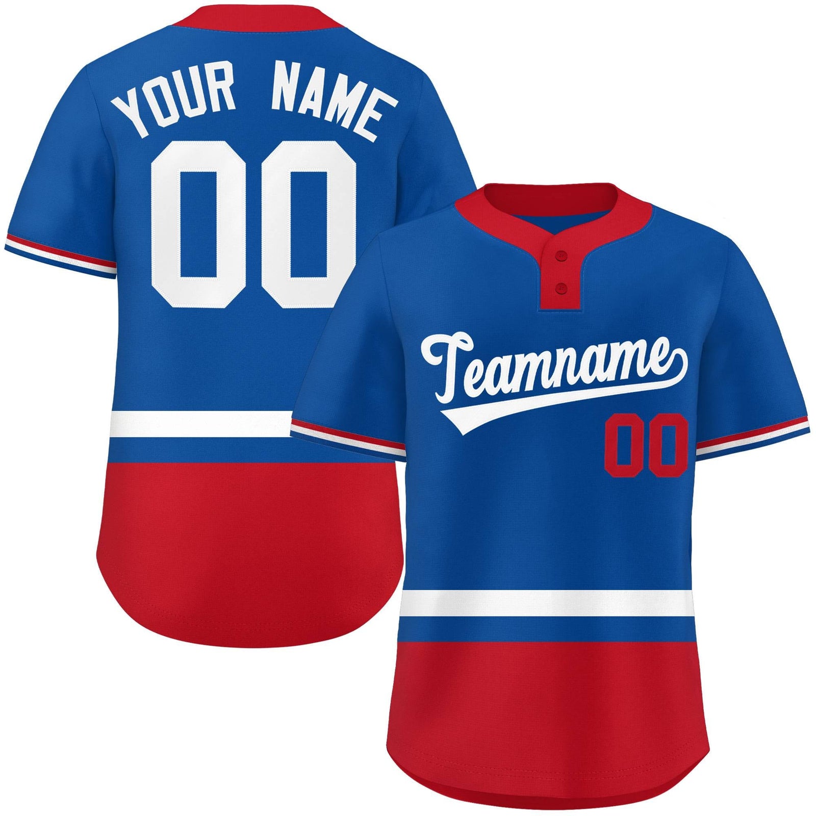 Custom Royal White-Red Color Block Personalized Authentic Two-Button Softball Jersey