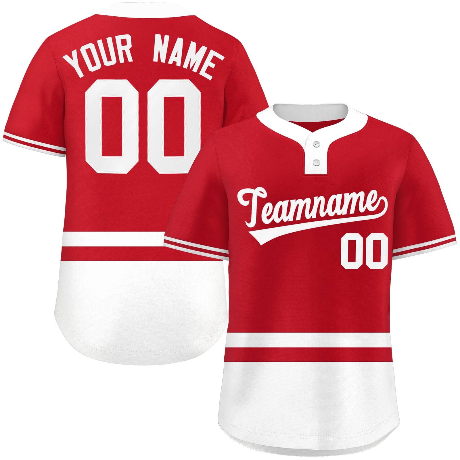 Custom Red White Color Block Personalized Authentic Two-Button Softball Jersey