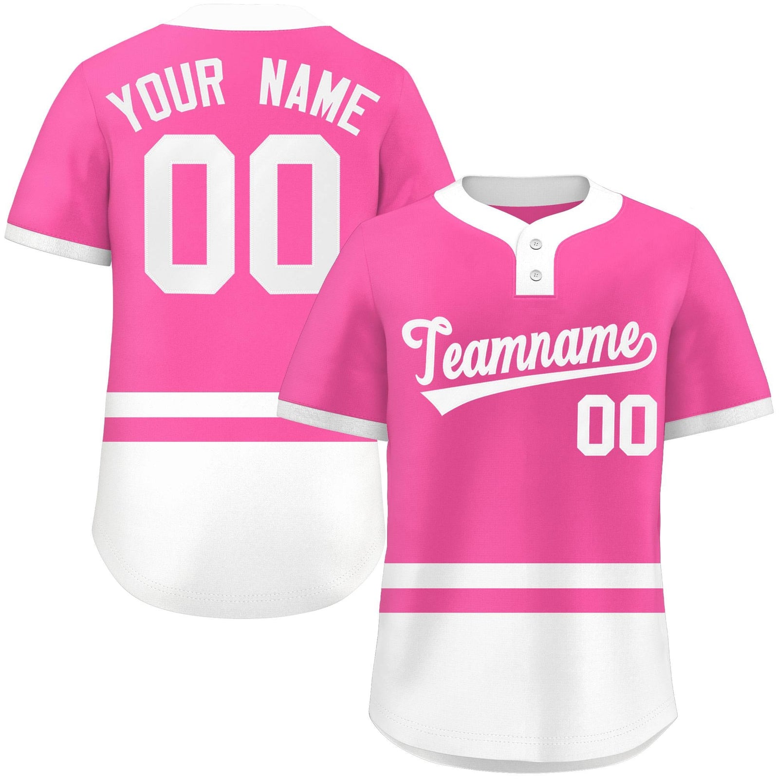 Custom Pink White Color Block Personalized Authentic Two-Button Softball Jersey