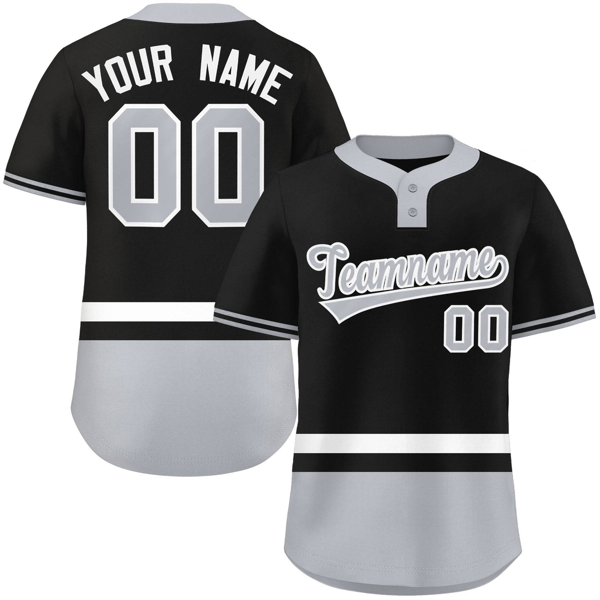 Custom Black White-Gray Color Block Personalized Authentic Two-Button Softball Jersey