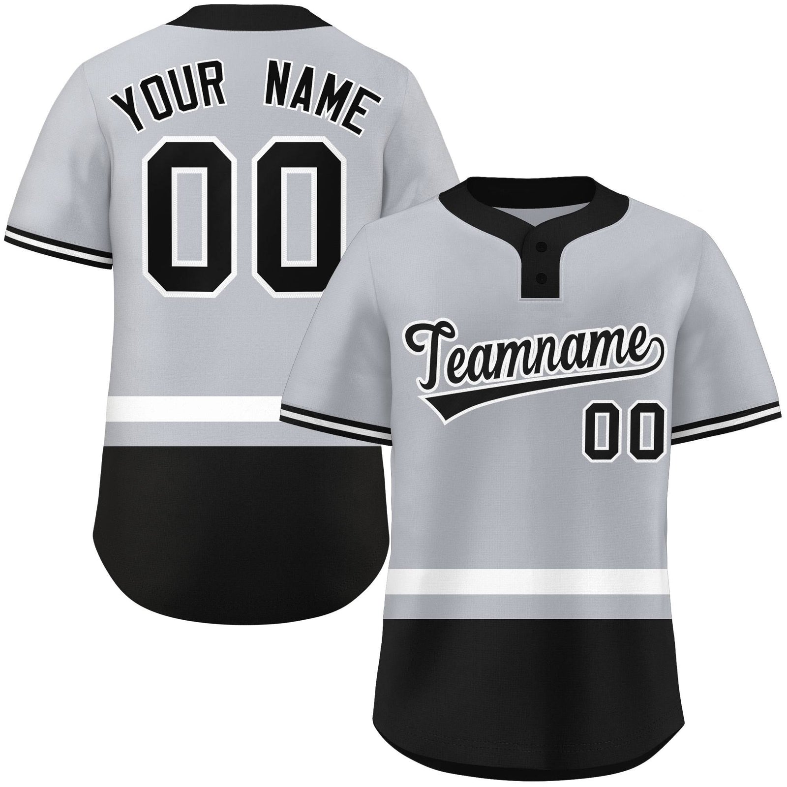 Custom Gray White-Black Color Block Personalized Authentic Two-Button Softball Jersey