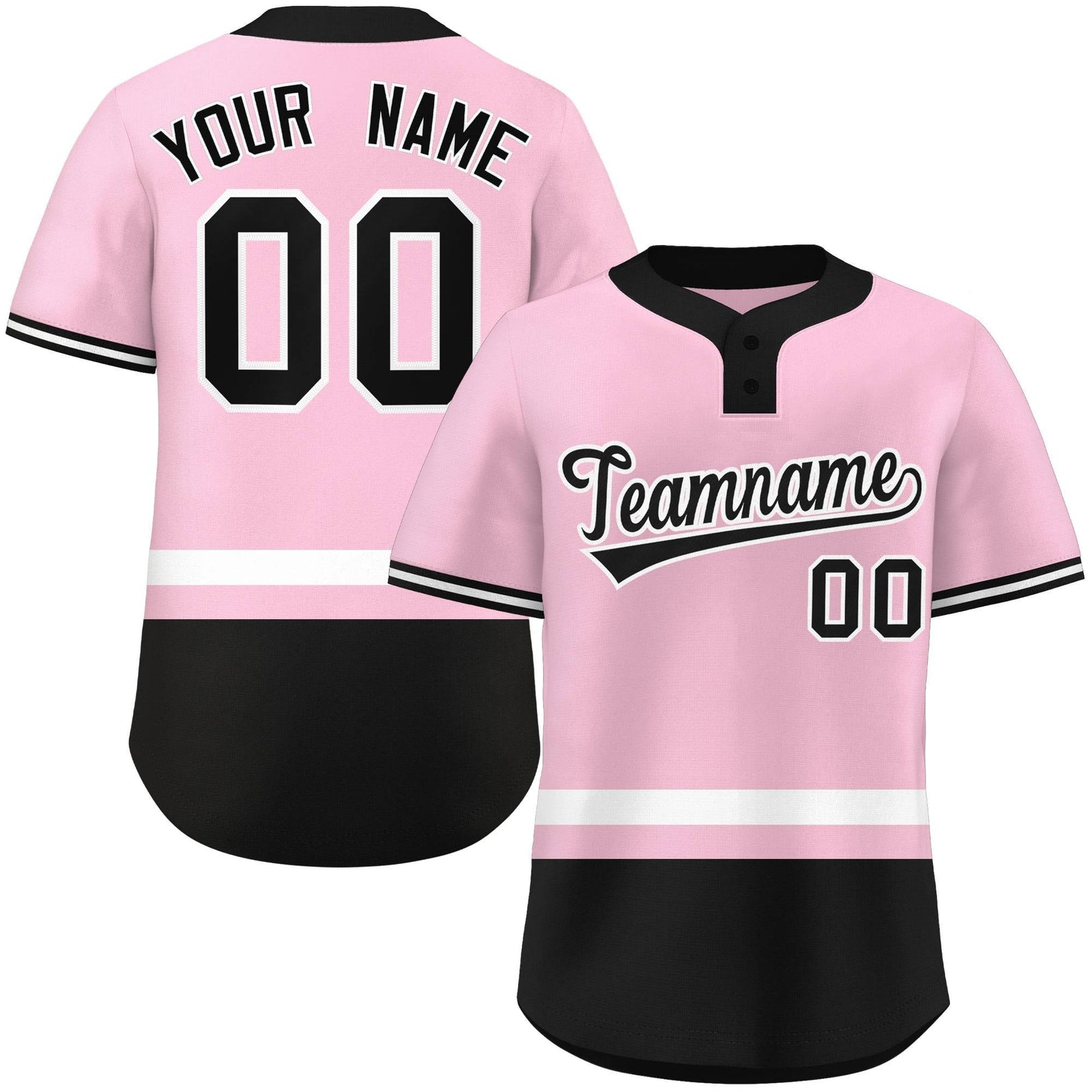 Custom Light Pink White-Black Color Block Personalized Authentic Two-Button Softball Jersey