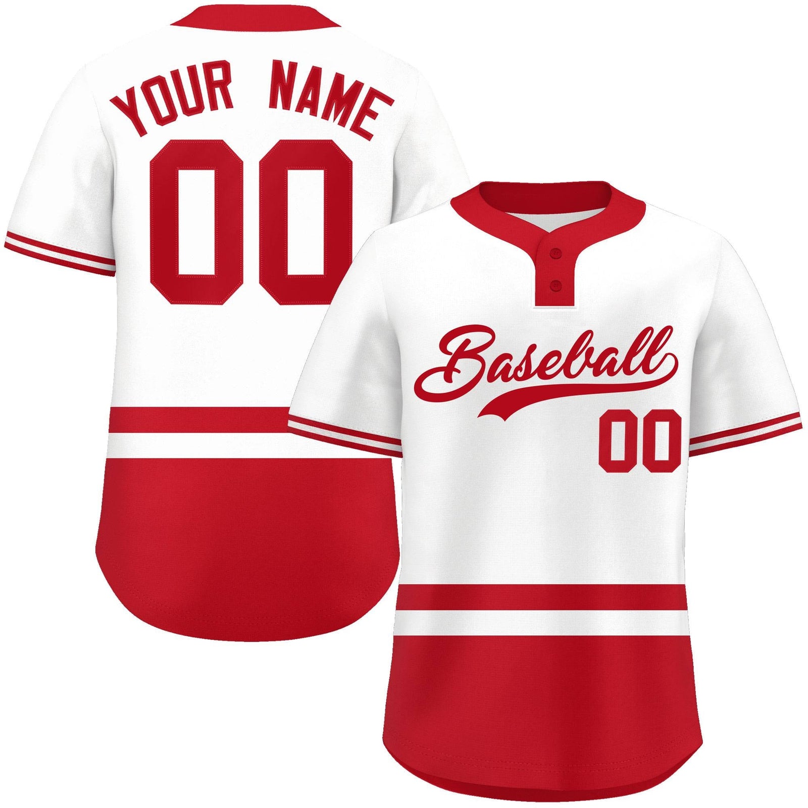 Custom White Red Color Block Personalized Authentic Two-Button Softball Jersey