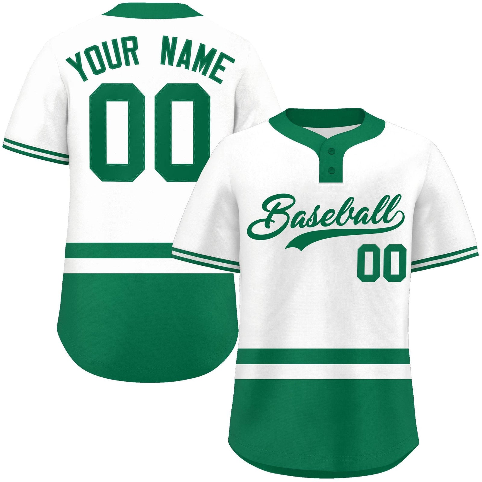 Custom White Kelly Green Color Block Personalized Authentic Two-Button Softball Jersey