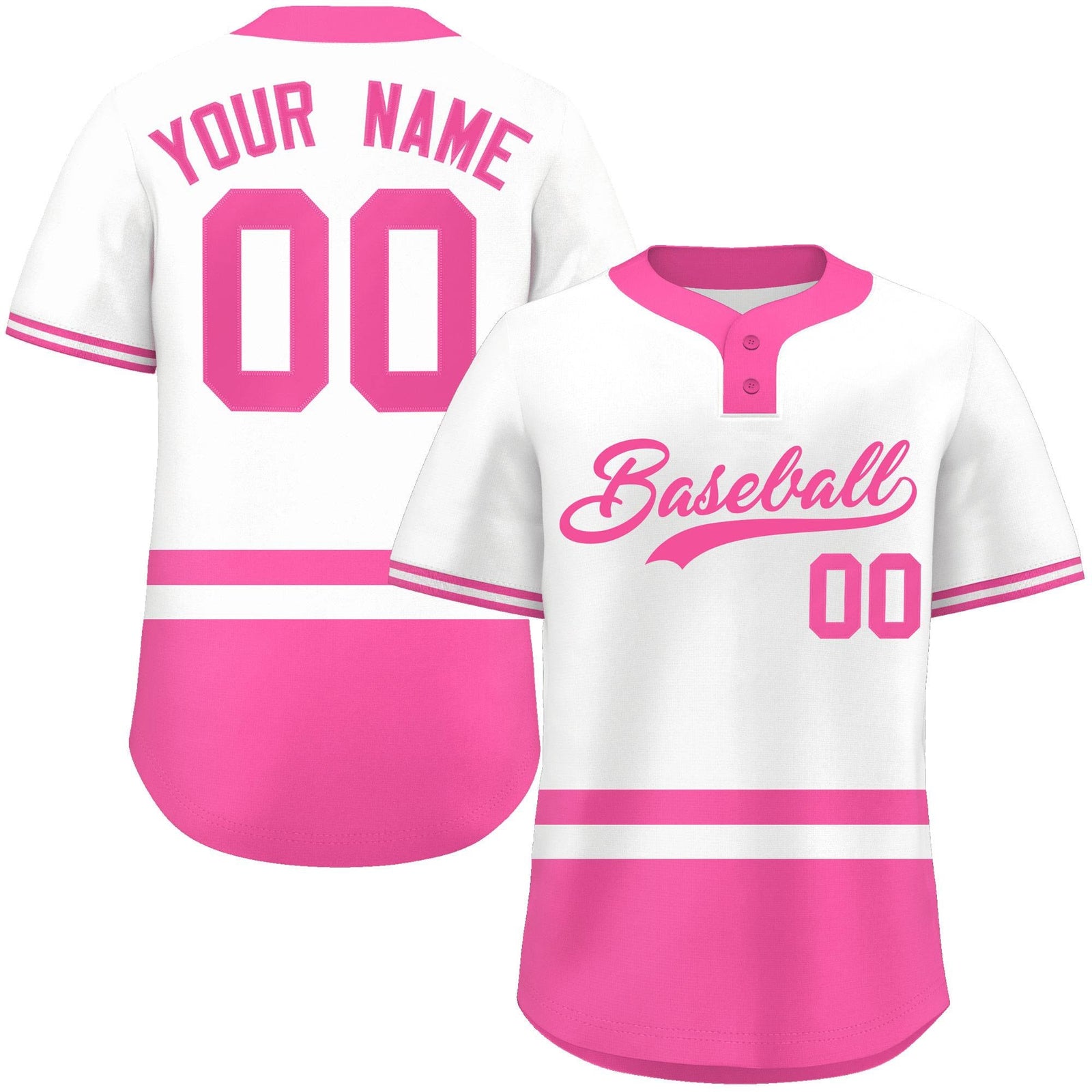 Custom White Pink Color Block Personalized Authentic Two-Button Softball Jersey
