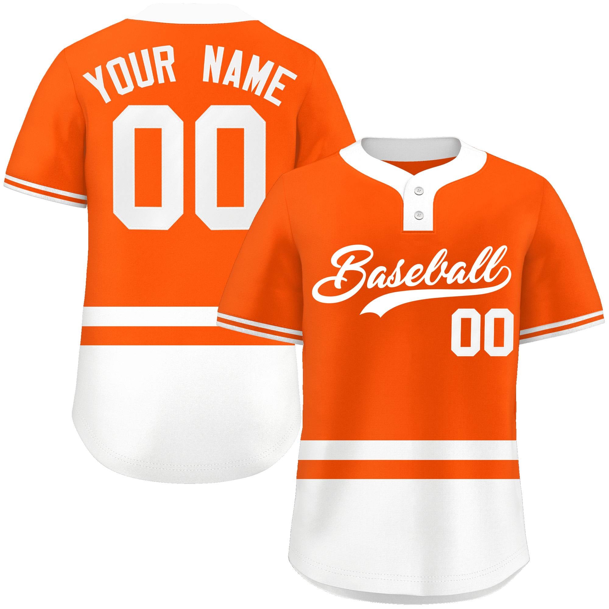 Custom Orange White Color Block Personalized Authentic Two-Button Softball Jersey