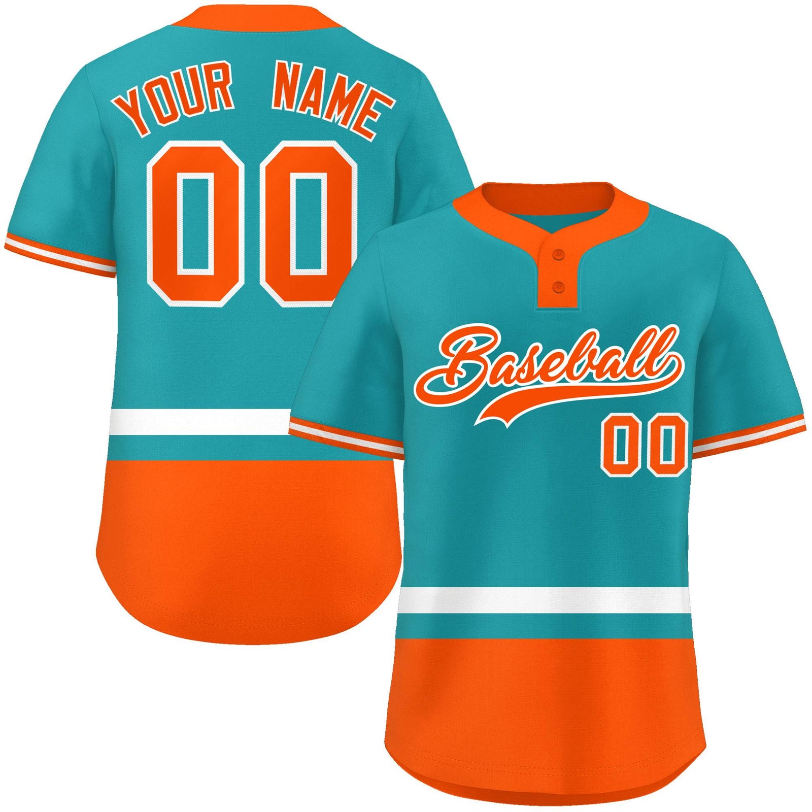 Custom Aqua White-Orange Color Block Personalized Authentic Two-Button Softball Jersey
