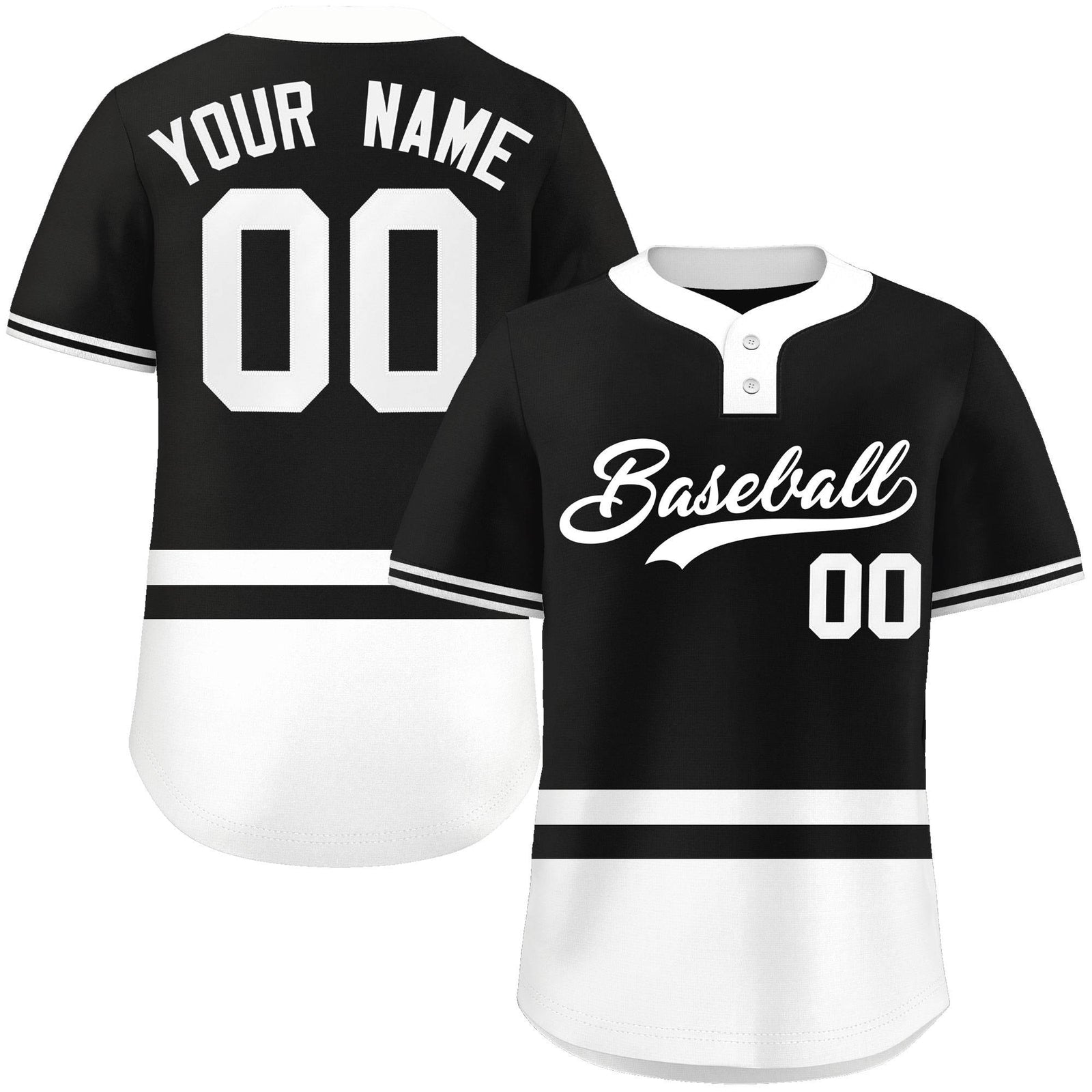 Custom Black White Color Block Personalized Authentic Two-Button Softball Jersey