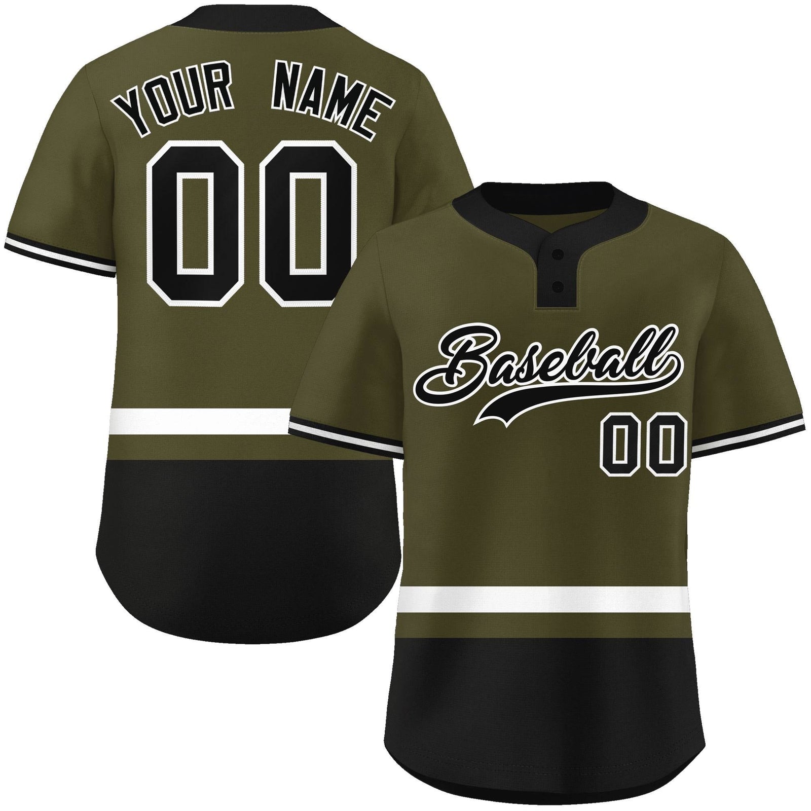 Custom Olive White-Black Color Block Personalized Authentic Two-Button Softball Jersey