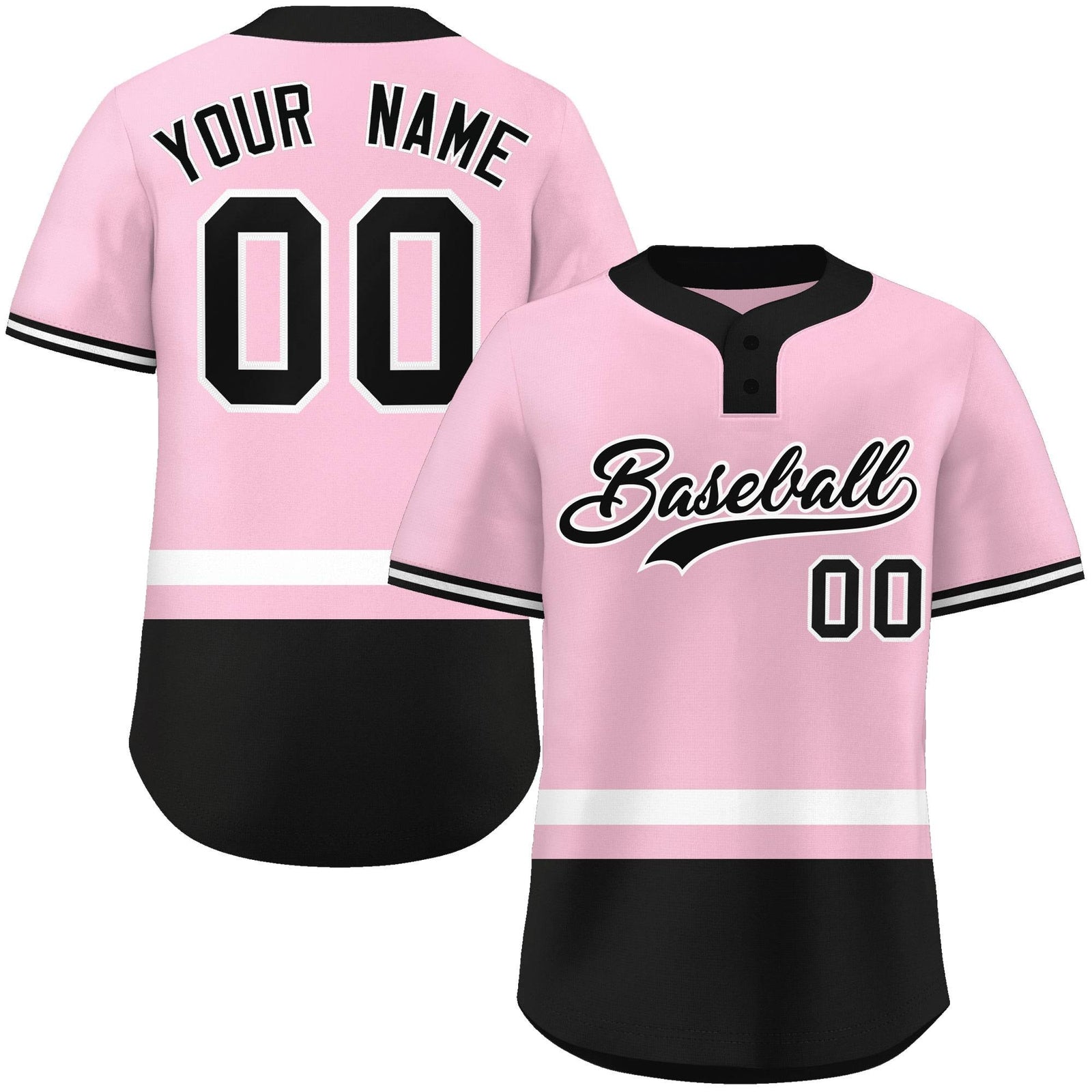 Custom Light Pink White-Black Color Block Personalized Authentic Two-Button Softball Jersey