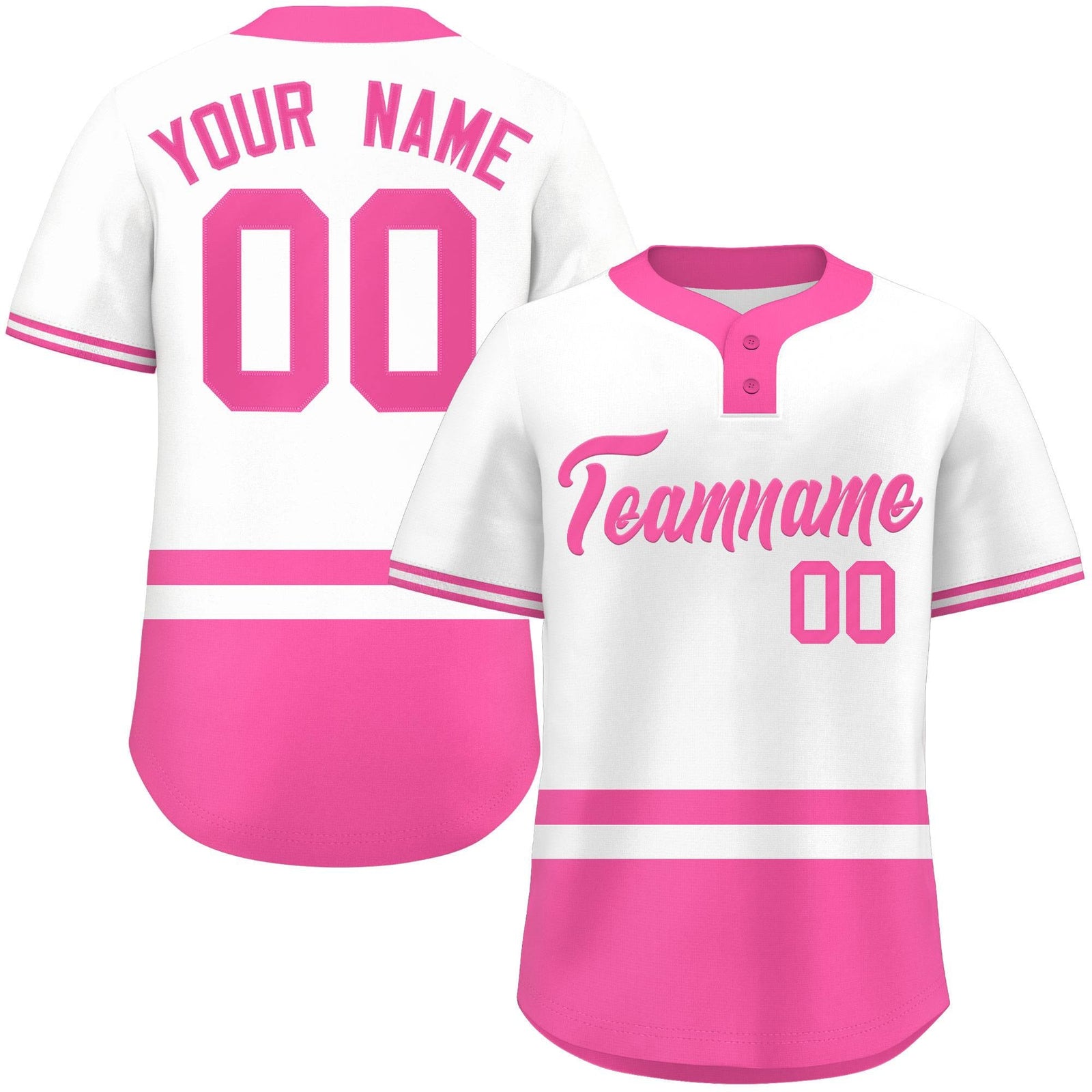 Custom White Pink Color Block Personalized Authentic Two-Button Softball Jersey