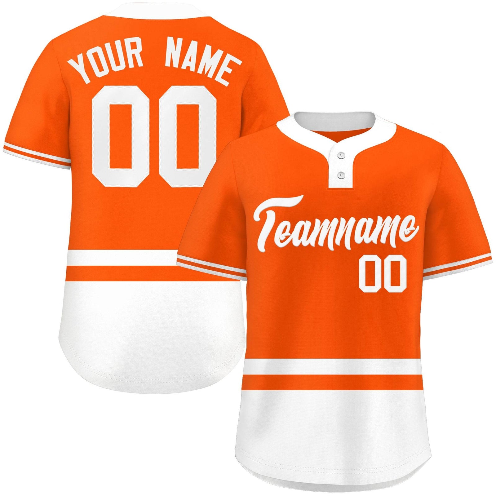 Custom Orange White Color Block Personalized Authentic Two-Button Softball Jersey
