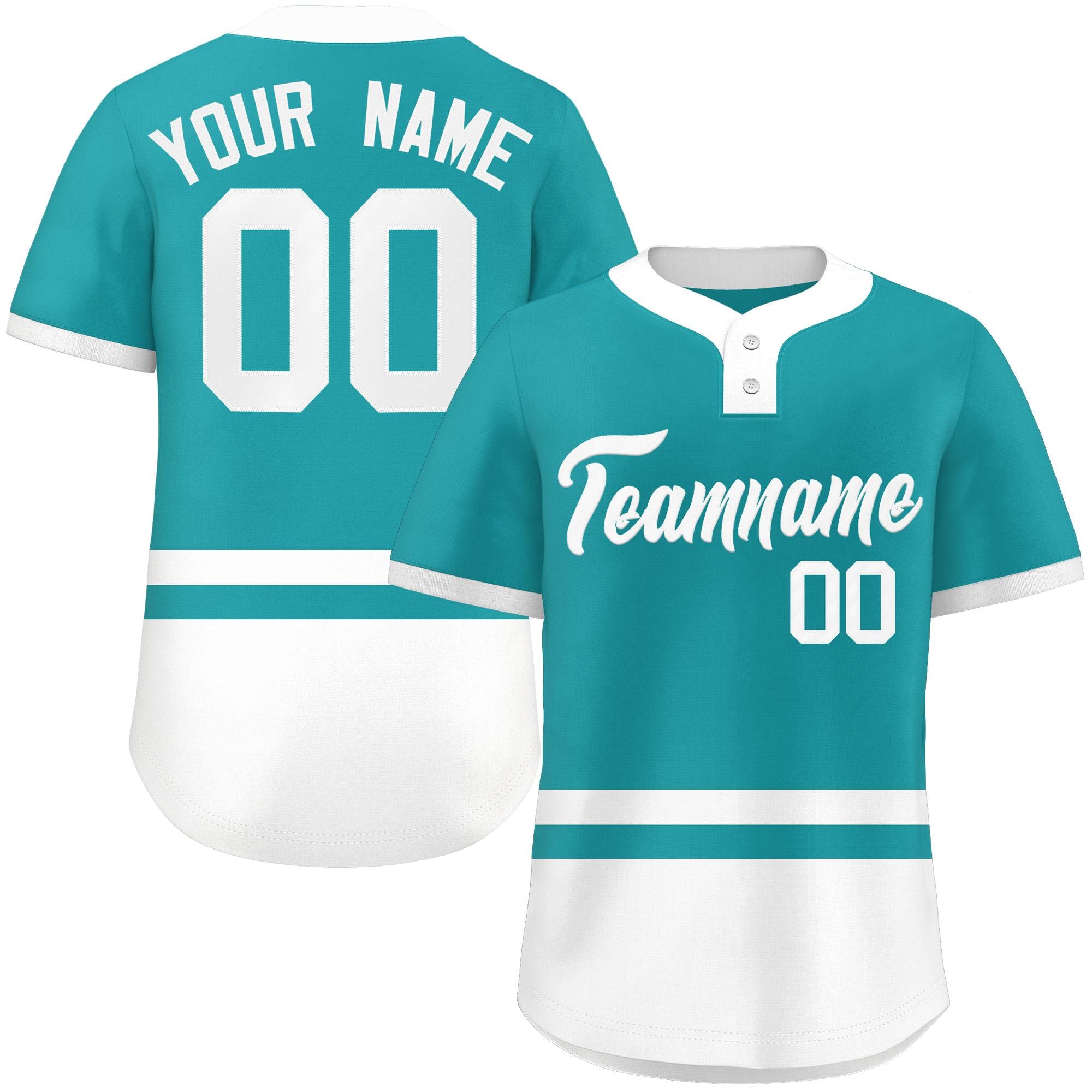 Custom Aqua White Color Block Personalized Authentic Two-Button Softball Jersey