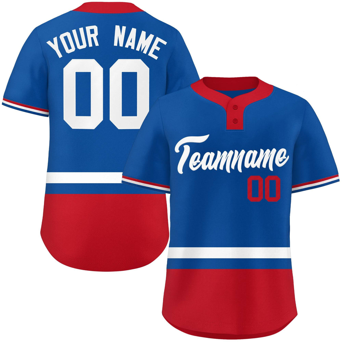 Custom Royal White-Red Color Block Personalized Authentic Two-Button Softball Jersey
