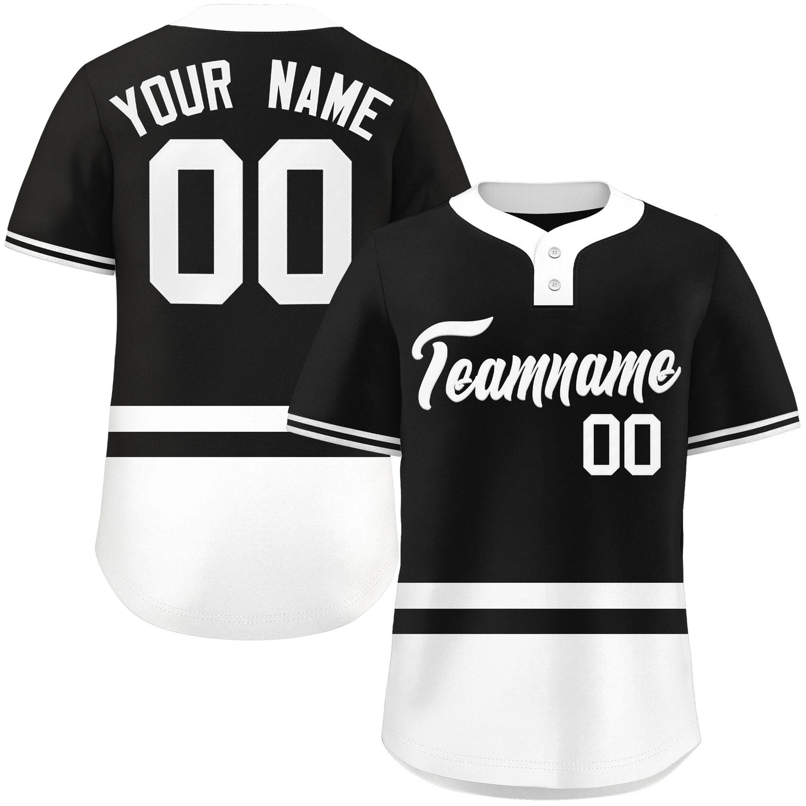Custom Black White Color Block Personalized Authentic Two-Button Softball Jersey