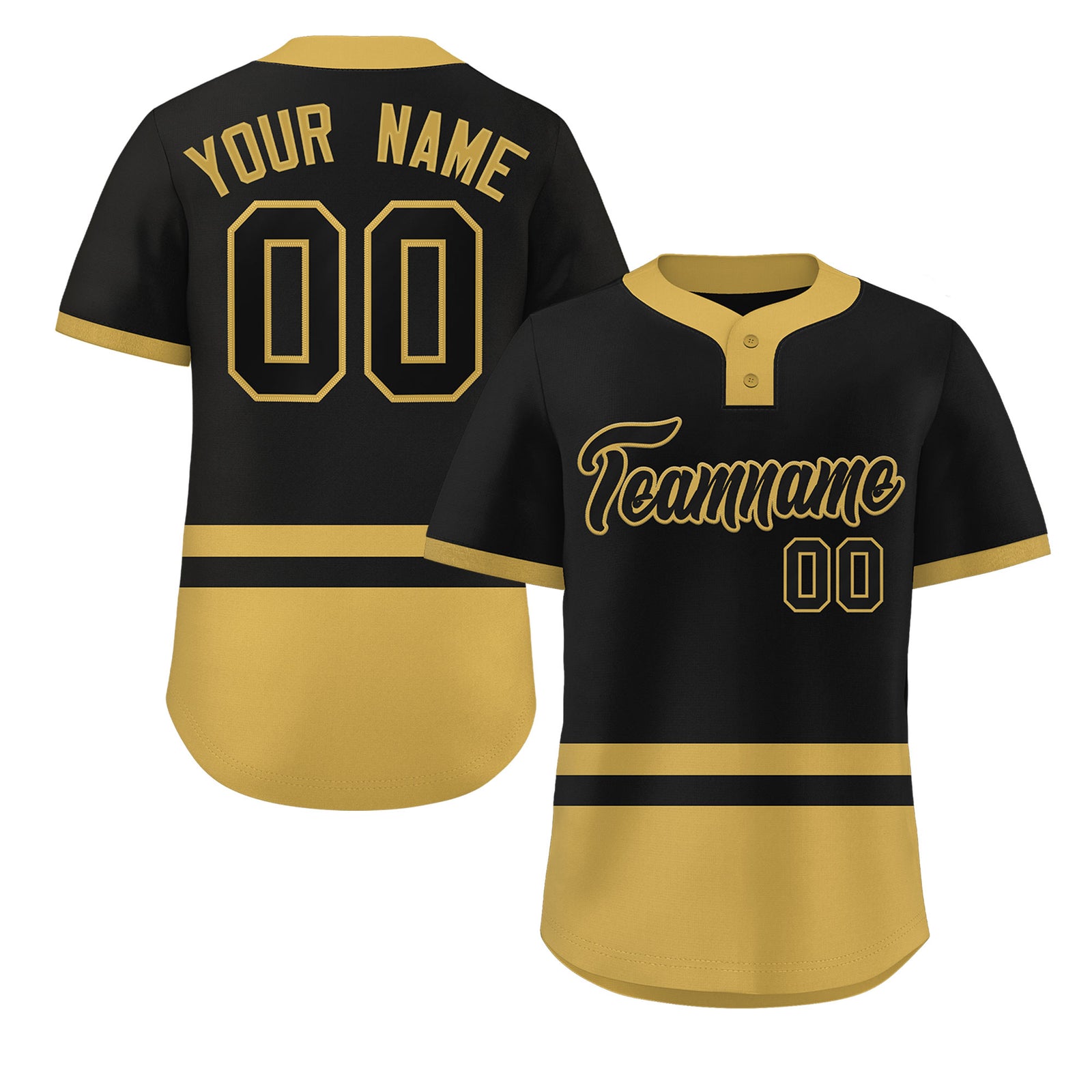 Custom Black Old Gold Color Block Personalized Authentic Two-Button Softball Jersey