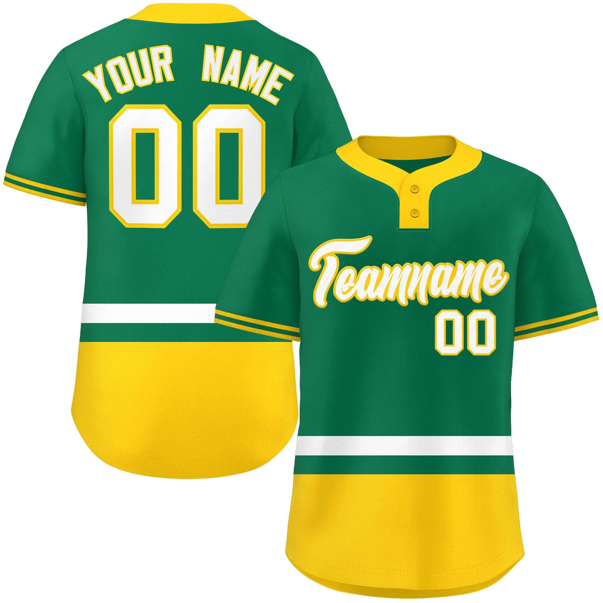 Custom Kelly Green White-Gold Color Block Personalized Authentic Two-Button Softball Jersey