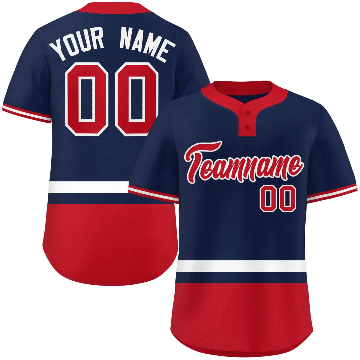 Custom Navy White-Red Color Block Personalized Authentic Two-Button Softball Jersey