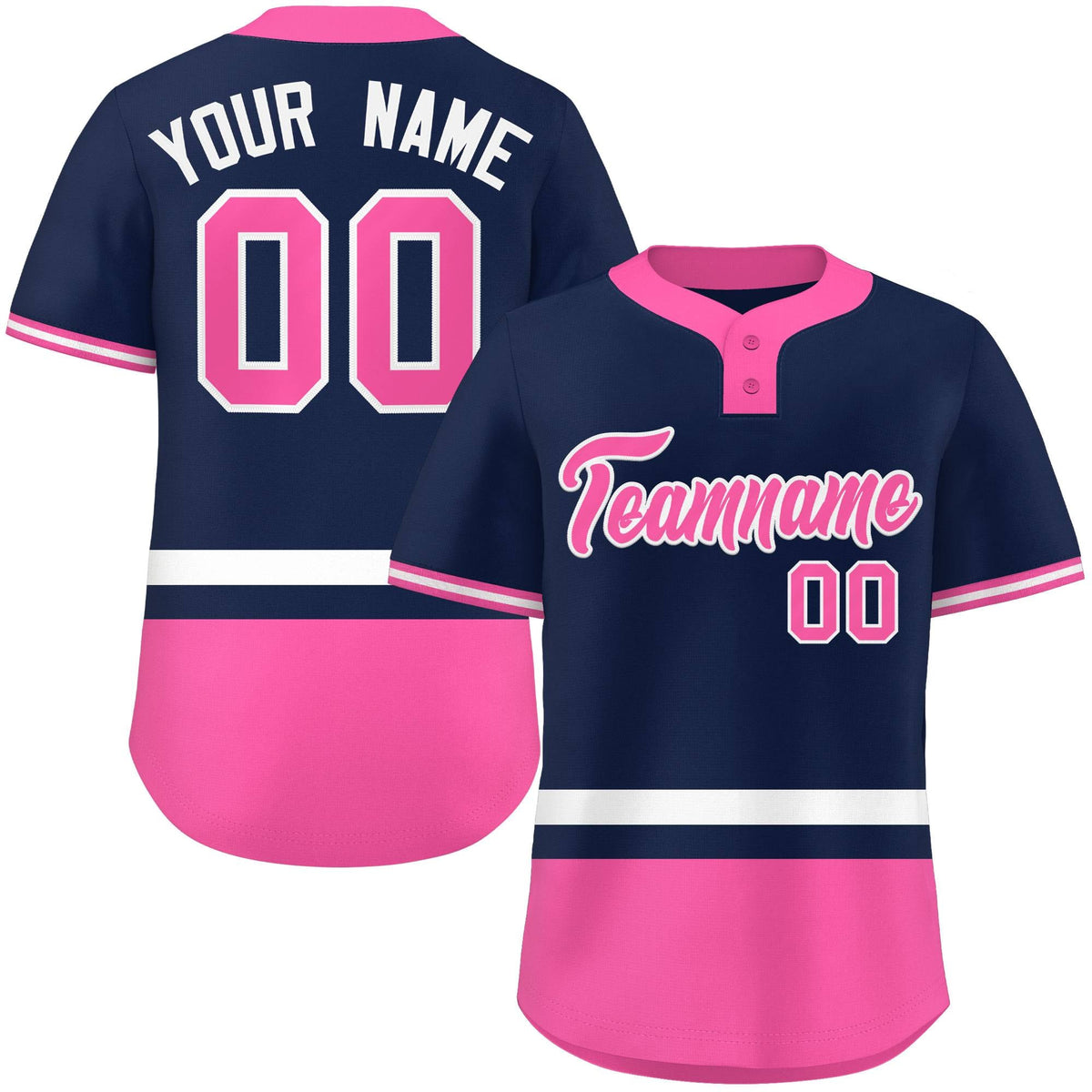 Custom Navy White-Pink Color Block Personalized Authentic Two-Button Softball Jersey