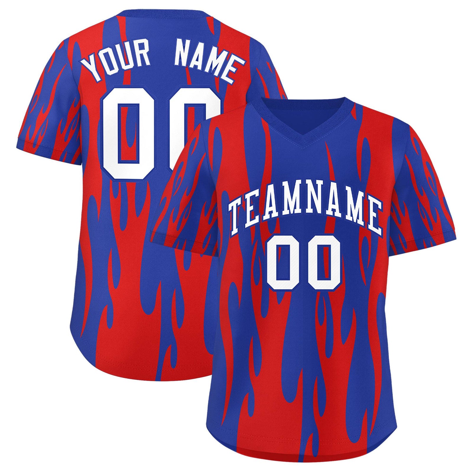 Custom Royal Red Flame Pattern Authentic Pullover Baseball Jersey