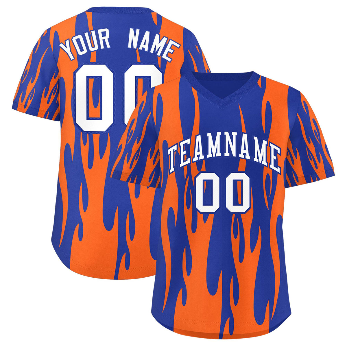 Custom Royal Orange Flame Pattern Authentic Pullover Baseball Jersey