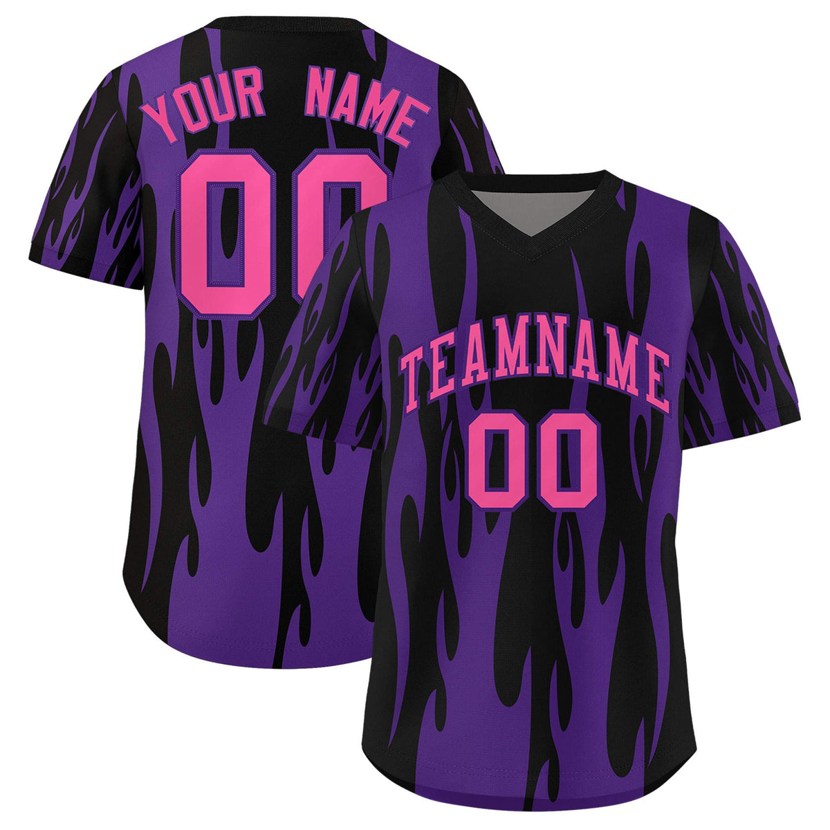 Custom Black Purple Flame Pattern Authentic Pullover Baseball Jersey