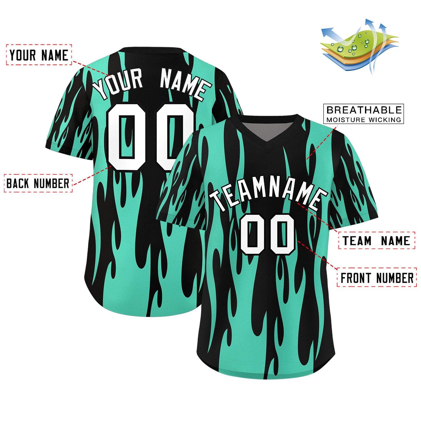 Custom Black Bright Green Flame Pattern Authentic Pullover Baseball Jersey