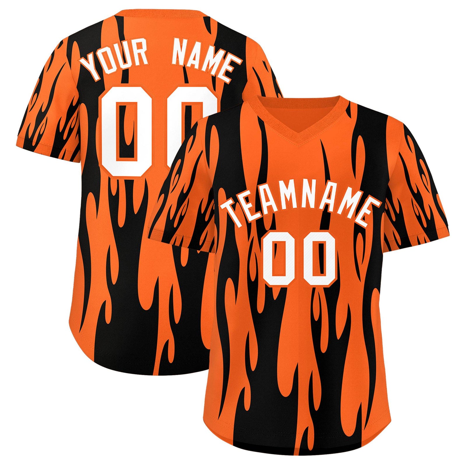 Custom Orange Black Flame Pattern Authentic Pullover Baseball Jersey