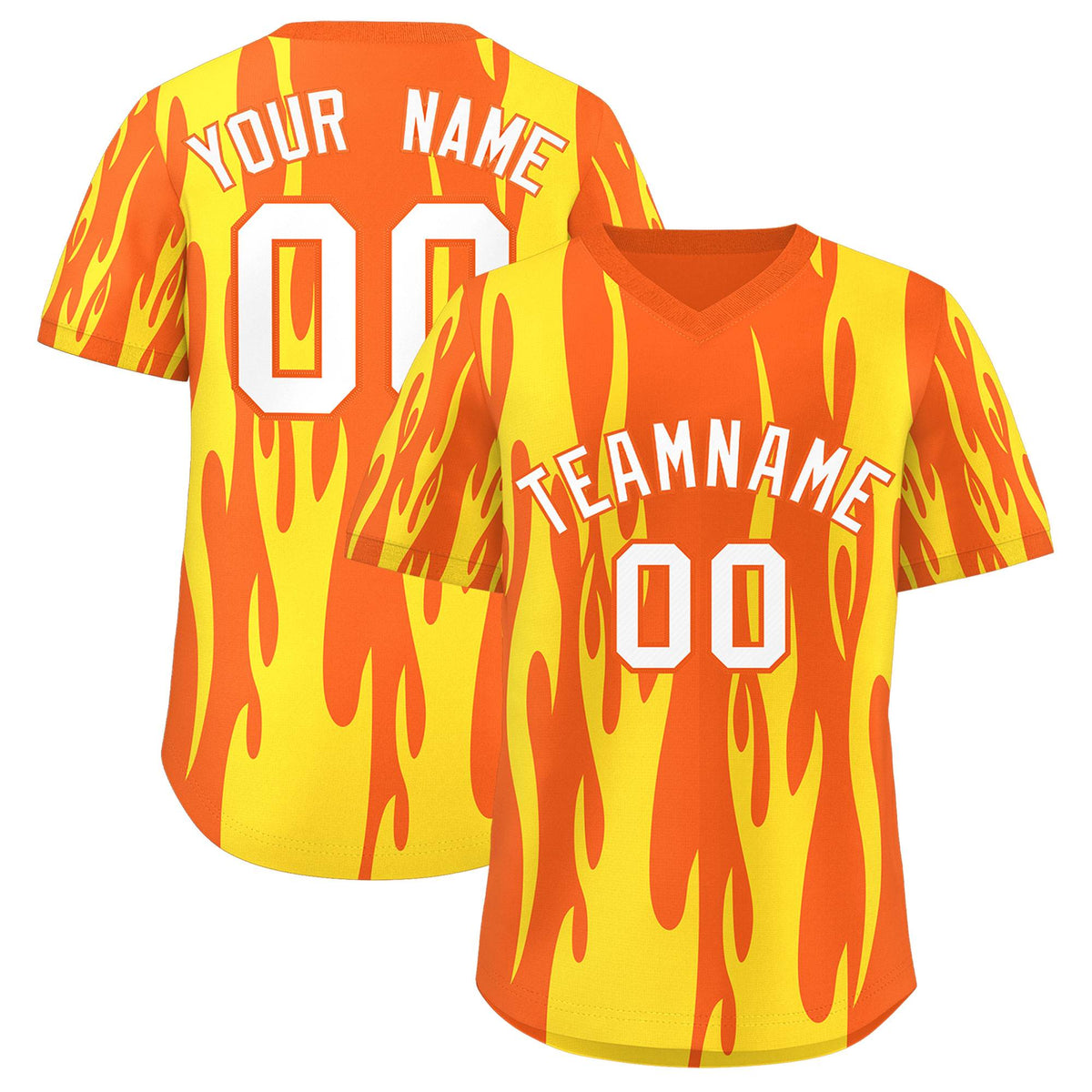 Custom Orange Gold Flame Pattern Authentic Pullover Baseball Jersey