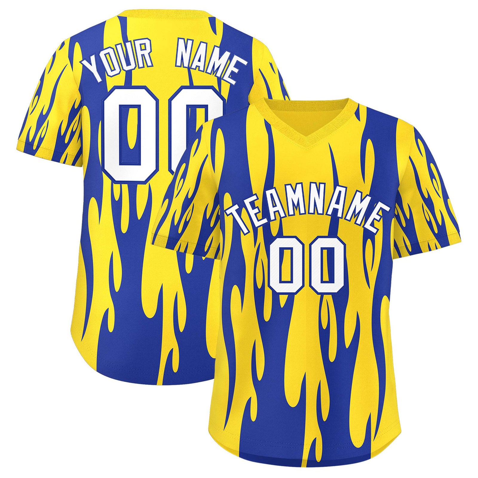 Custom Gold Royal Flame Pattern Authentic Pullover Baseball Jersey