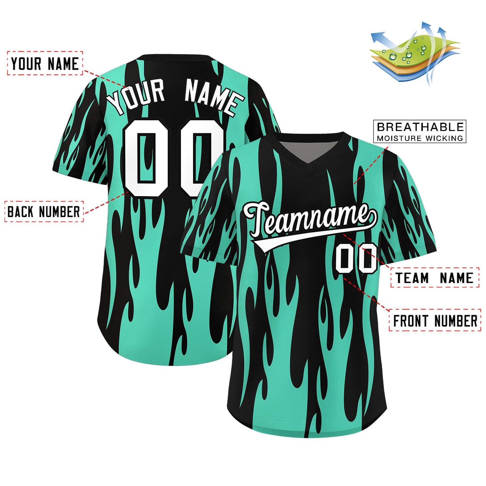 Custom Black Bright Green Flame Pattern Authentic Pullover Baseball Jersey
