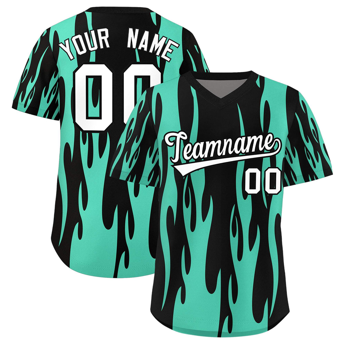 Custom Black Bright Green Flame Pattern Authentic Pullover Baseball Jersey