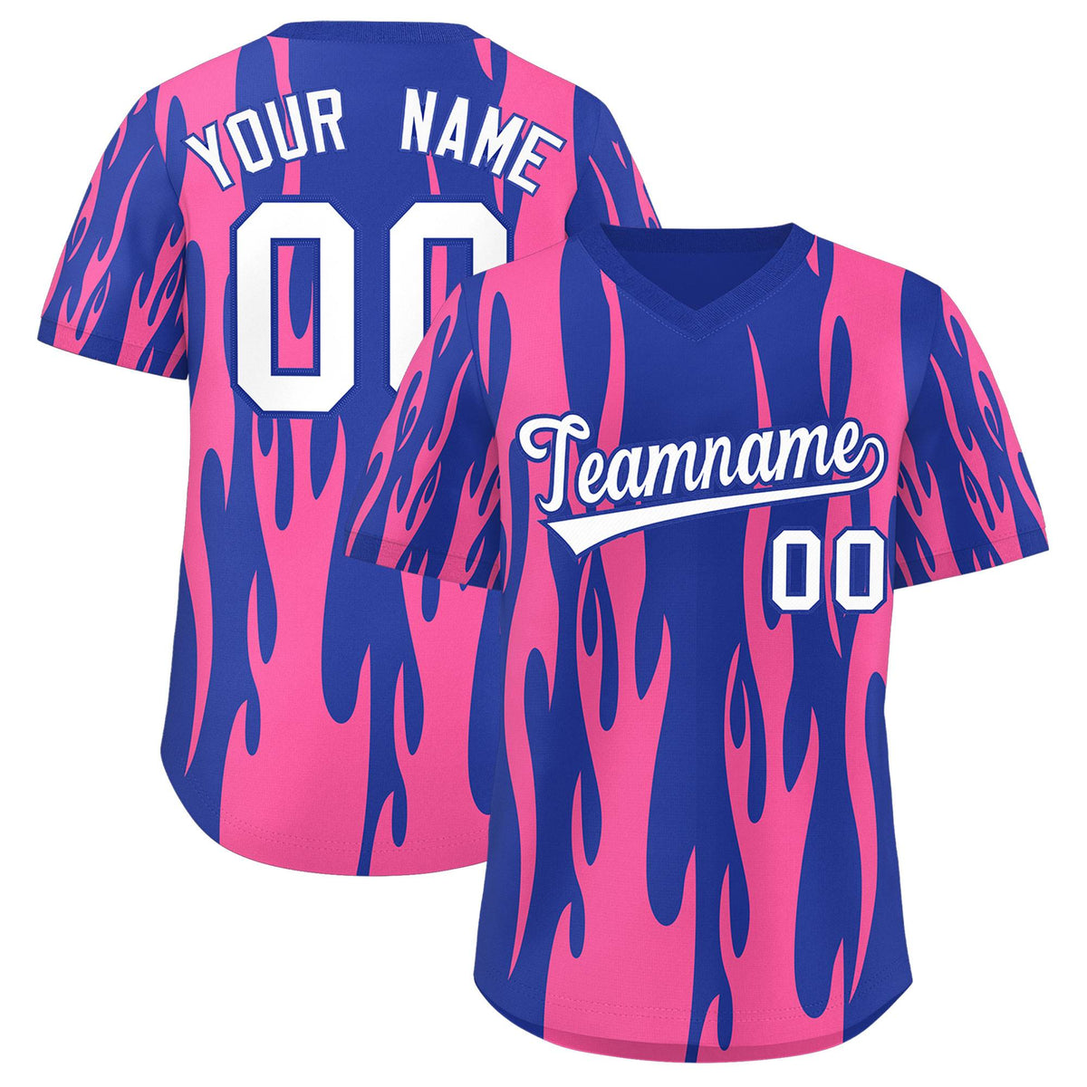 Custom Royal Pink Flame Pattern Authentic Pullover Baseball Jersey
