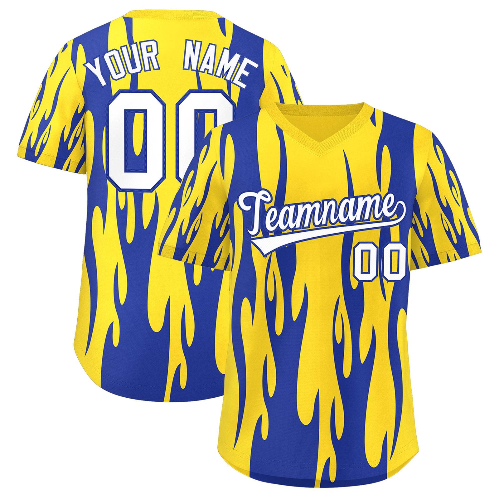 Custom Gold Royal Flame Pattern Authentic Pullover Baseball Jersey