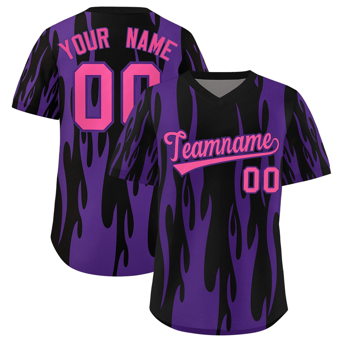Custom Black Purple Flame Pattern Authentic Pullover Baseball Jersey