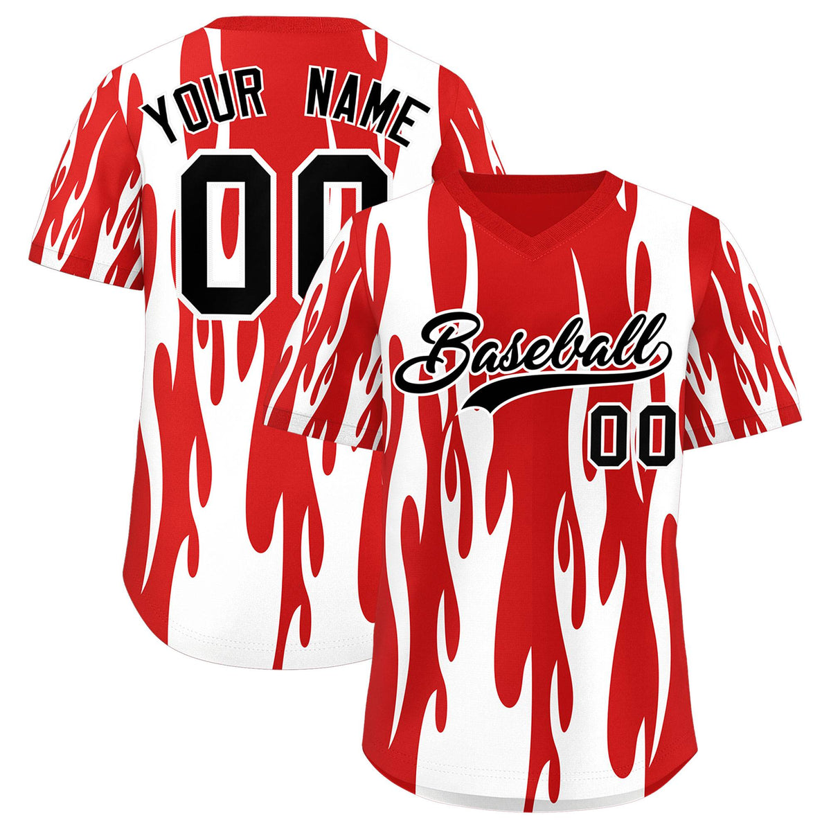 Custom Red White Flame Pattern Authentic Pullover Baseball Jersey