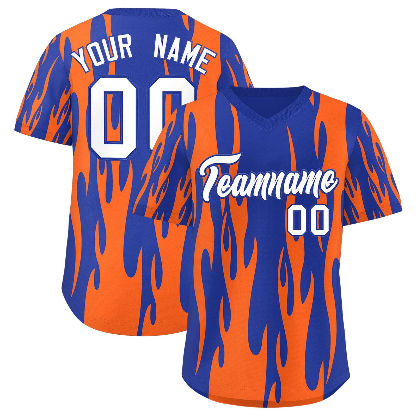 Custom Royal Orange Flame Pattern Authentic Pullover Baseball Jersey