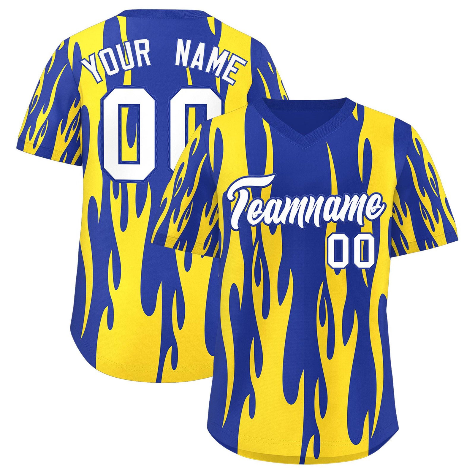 Custom Royal Gold Flame Pattern Authentic Pullover Baseball Jersey