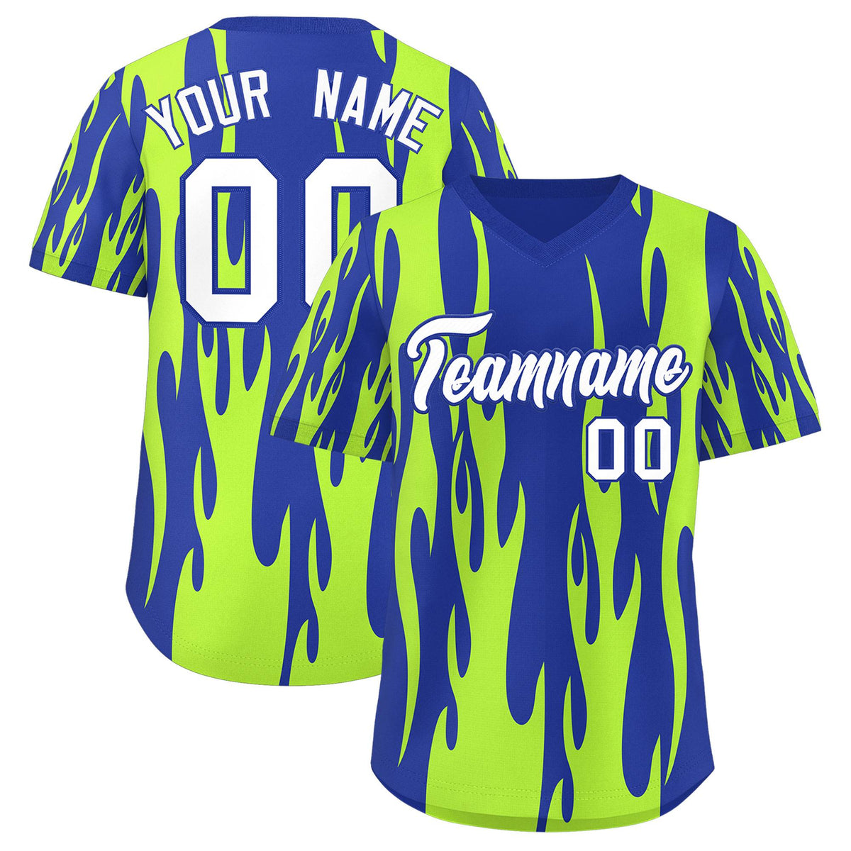 Custom Royal Neon Green Flame Pattern Authentic Pullover Baseball Jersey