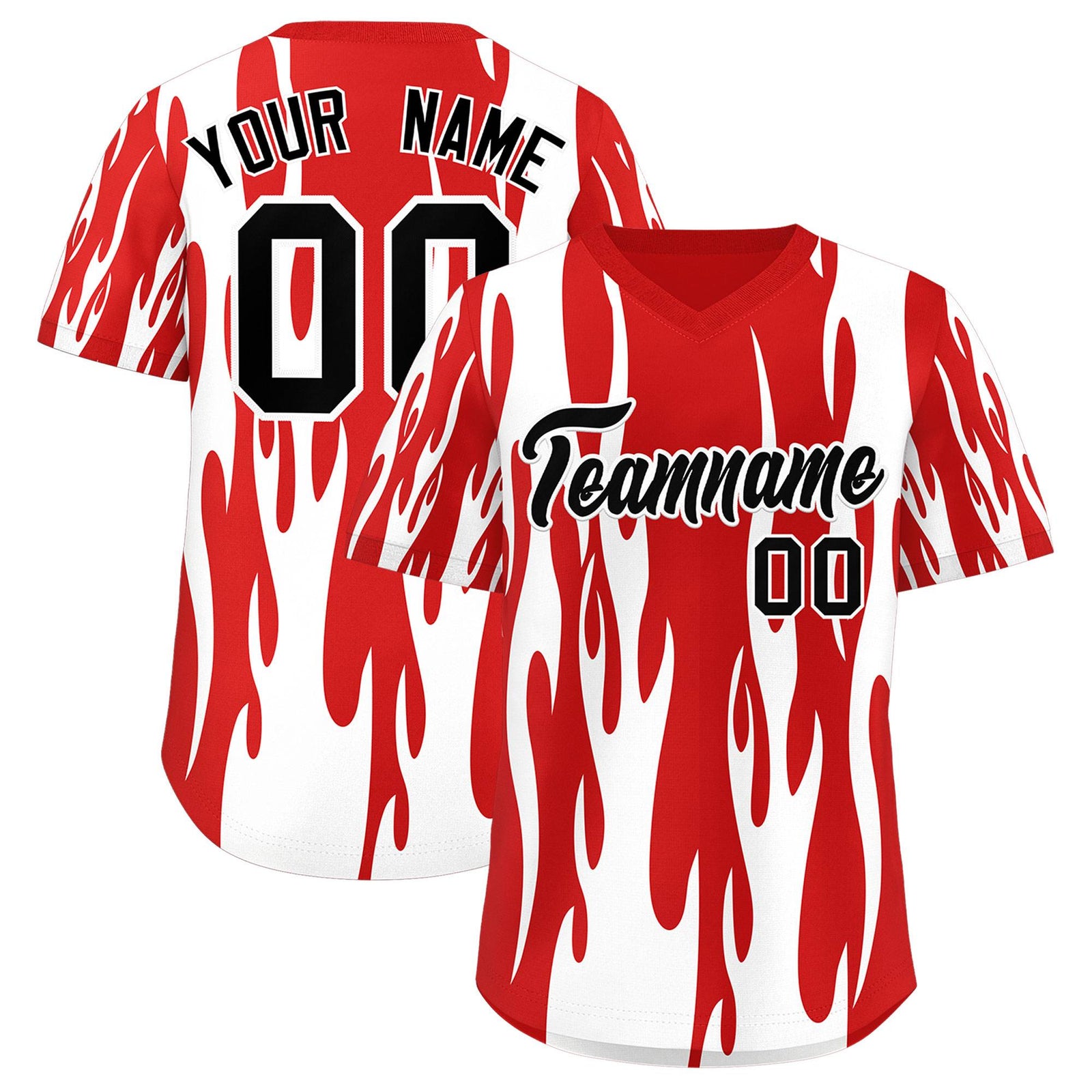 Custom Red White Flame Pattern Authentic Pullover Baseball Jersey